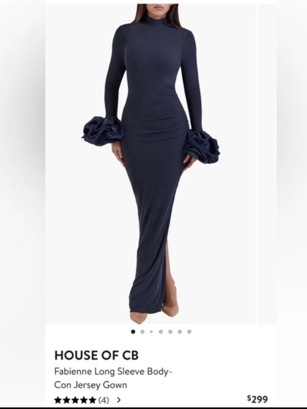 House of CB Navy Long-Sleeve Bodycon Gown with Ruffle Cuffs